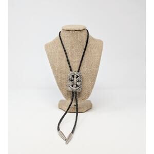 Kirks Folly Necklace Silver Rhinestone Black Cord Bolo Tie Style